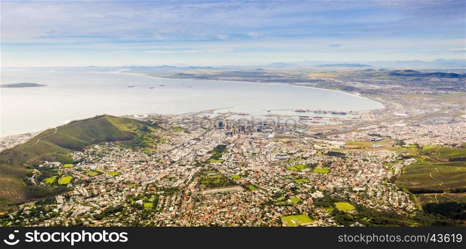 Panoramic view of Cape Town from Table Mountain in South Africa