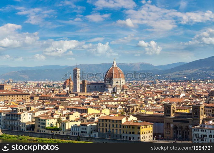 Panoramic view of cathedral Santa Maria del Fiore in Florence, Italy in a beautiful summer day