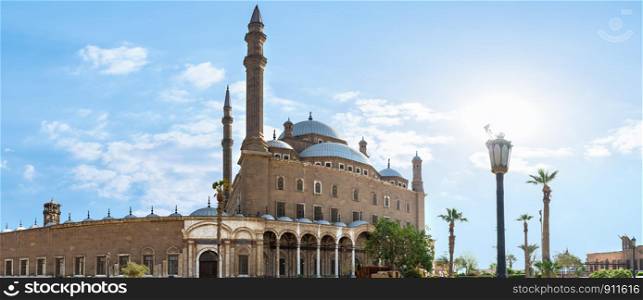 Panoramic view of Citadel Mosque in Cairo at sunny day, Egypt. Panorama of Citadel Mosque