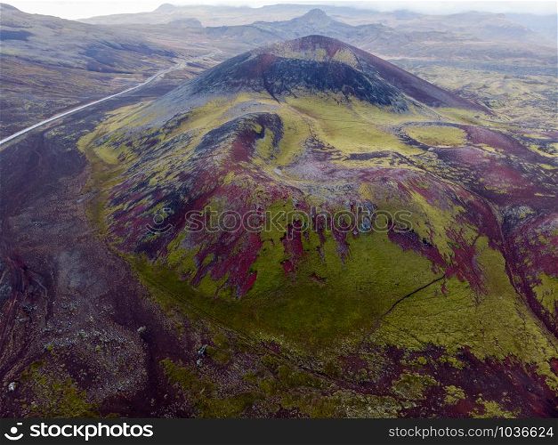 Panoramic view of colorful rhyolite volcanic mountains Landmannalaugar as pure wilderness in Iceland