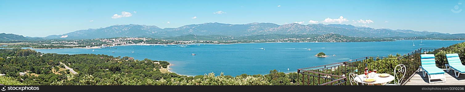 panoramic view of Corsica with mountains and sea in background