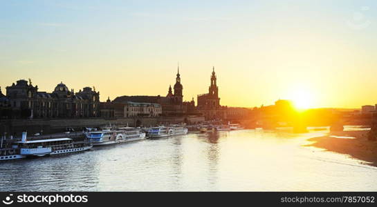 Panoramic view of Dresden Old Town at beautiful sunset, Germany