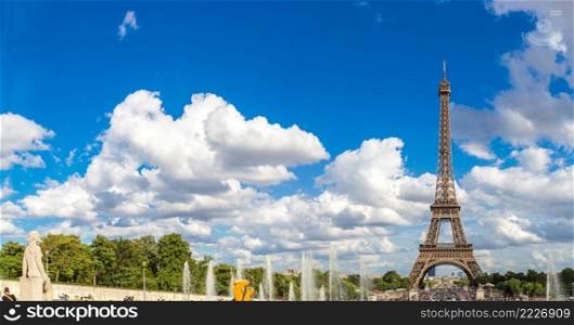 Panoramic view of Eiffel Tower most visited monument in France and the most famous symbol of Paris
