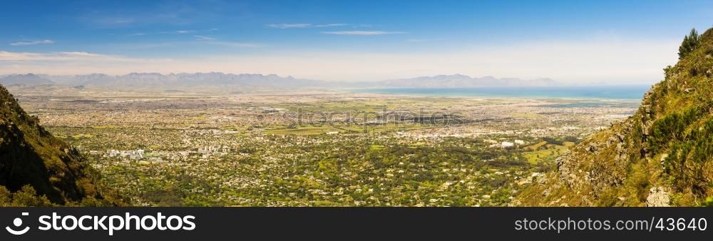 Panoramic view of False Bay from Table Mountain in Cape Town, South Africa
