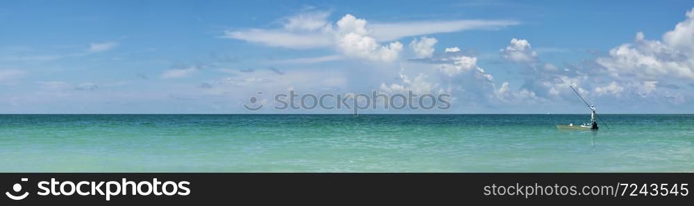Panoramic view of fishing boat in Gulf of Mexico,Anna Maria Island,Florida