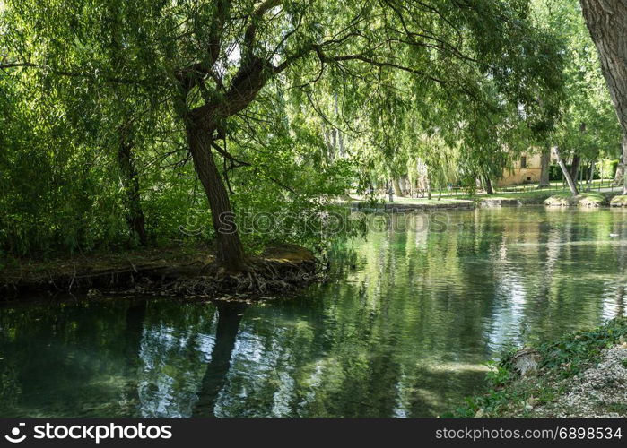 Panoramic view of Fonti del Clitunno in Umbria, Italy