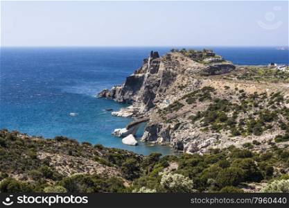 Panoramic view of Gerontas beach, Milos island, Cyclades, Greece