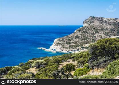 Panoramic view of Gerontas beach, Milos island, Cyclades, Greece