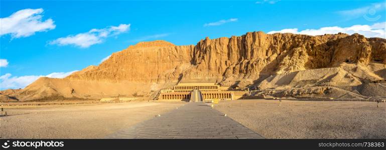 Panoramic view of Hatshepsut Temple in Luxor, Egypt. Panorama of Hatshepsut Temple