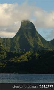 Panoramic view of hills beyond the sea, Moorea, Tahiti, French Polynesia, South Pacific