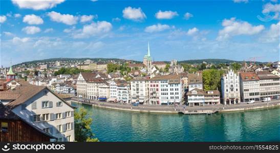 Panoramic view of historical part of Zurich in a beautiful summer day, Switzerland