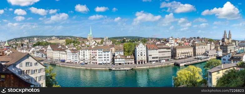 Panoramic view of historical part of Zurich in a beautiful summer day, Switzerland