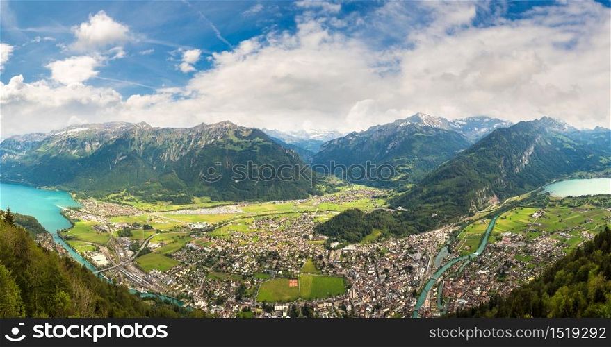 Panoramic view of Interlaken in a beautiful summer day, Switzerland