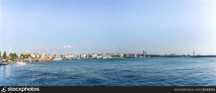 Panoramic view of Kadikoy district,a popular destination for locals and tourists in Istanbul,Turkey.11 July 2015. Panoramic view of Kadikoy district in Istanbul,Turkey