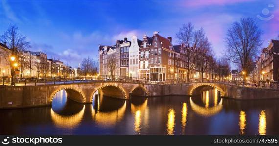 Panoramic view of Keizersgracht Canal at dusk