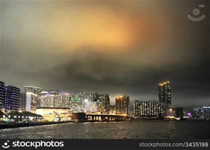 Panoramic view of Kowloon Bay at night. Hong Kong