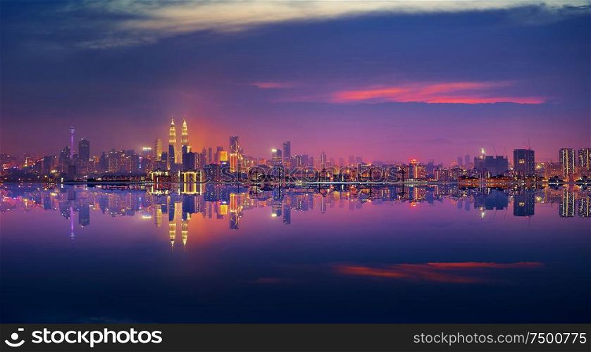 Panoramic view of Kuala Lumpur city waterfront skyline.