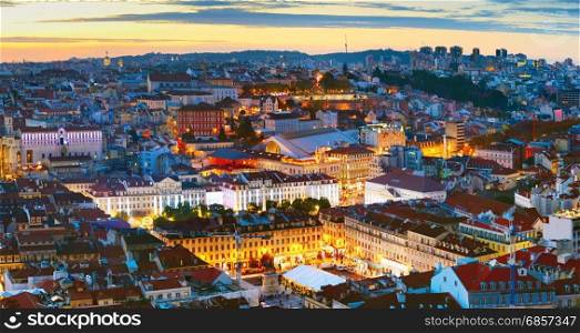 Panoramic view of Lisbon city center at twilight. Portugal