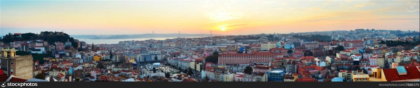 Panoramic view of Lisbon in the sunset light. Lisbon