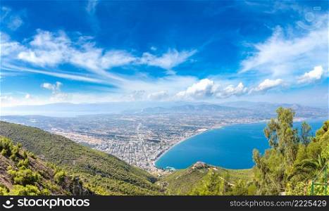 Panoramic view of Loutraki and Aegean sea, Greece in a summer day
