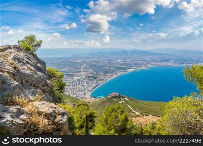 Panoramic view of Loutraki and Aegean sea, Greece in a summer day