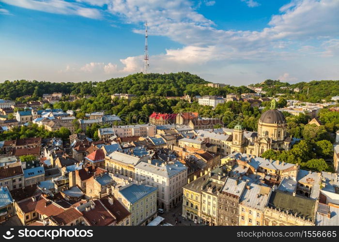 Panoramic view of Lviv in a beautiful summer day, Ukraine