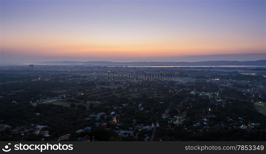 Panoramic view of Mandalay sunset from Mandalay Hill, Myanmar