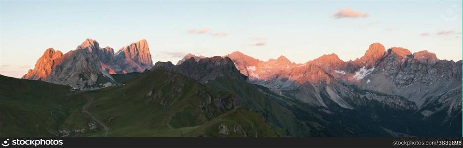 Panoramic view of Marmolada mountains ridge, Val di Fassa, Italian Dolomites