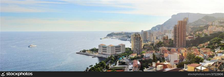 Panoramic view of Monaco in the bright summer day