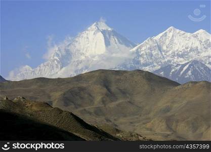 Panoramic view of mountains covered with snow, Muktinath, Annapurna Range, Himalayas, Nepal