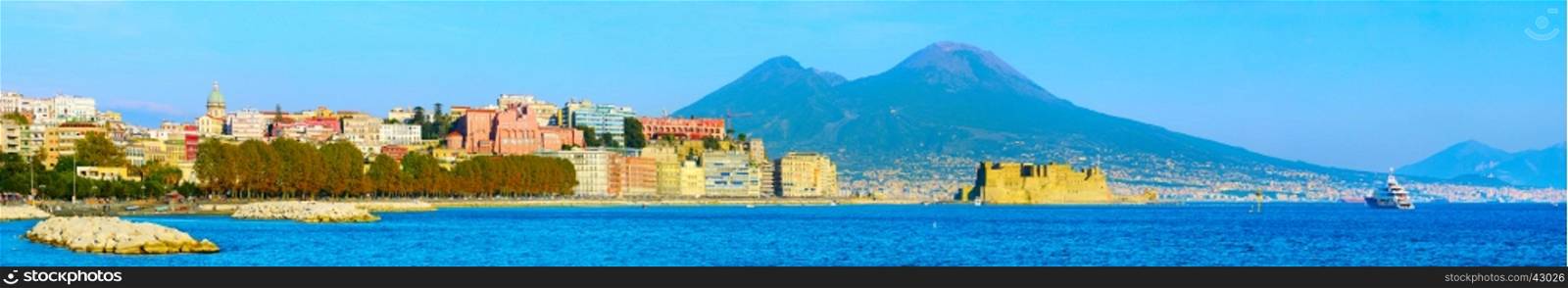 Panoramic view of Naples at sunset. Italy