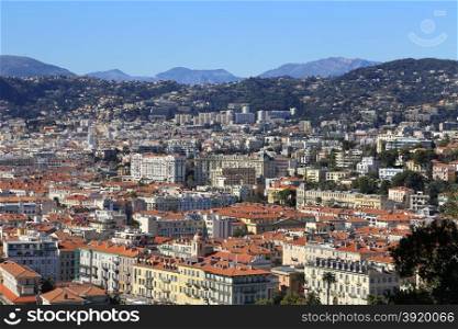 Panoramic view of Nice with colorful houses, Cote d&rsquo;Azur, France