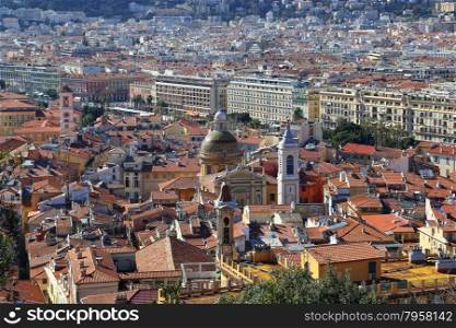 Panoramic view of Nice with colorful houses, Cote d&rsquo;Azur, France