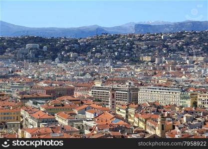 Panoramic view of Nice with colorful houses, Nice - luxury resort of Cote d&rsquo;Azur, France