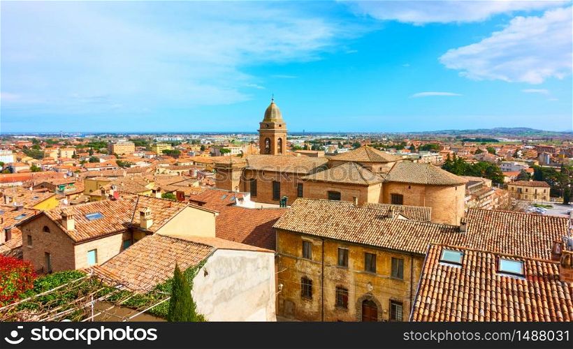 Panoramic view of old italian town Santarcangelo di Romagna near Rimini, Emilia-Romagna, Italy