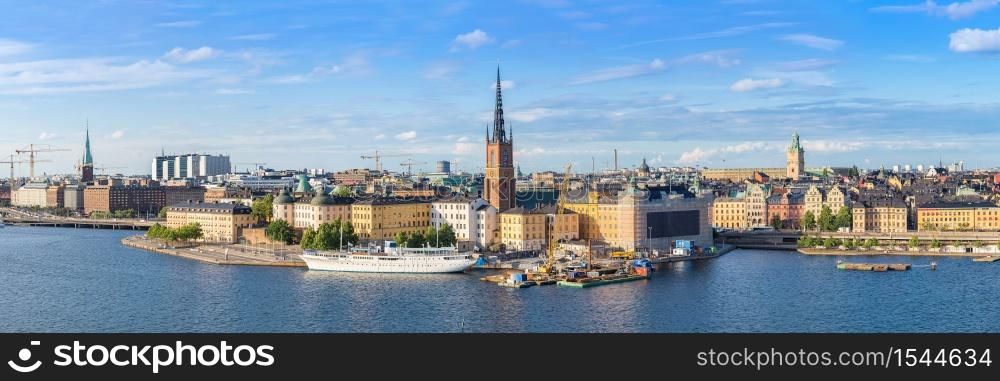 Panoramic view of Old Town (Gamla Stan) in Stockholm, Sweden in a summer day
