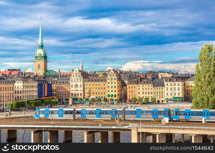 Panoramic view of Old Town (Gamla Stan) in Stockholm, Sweden in a summer day