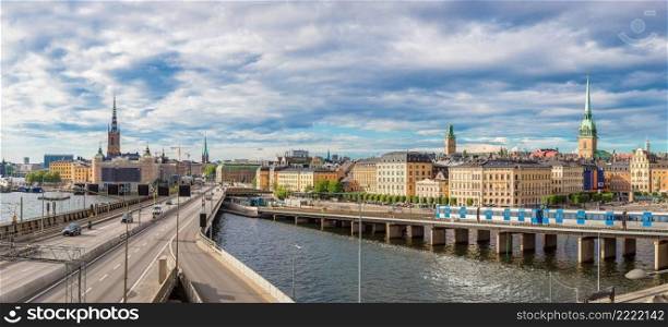 Panoramic view of Old Town  Gamla Stan  in Stockholm, Sweden in a summer day