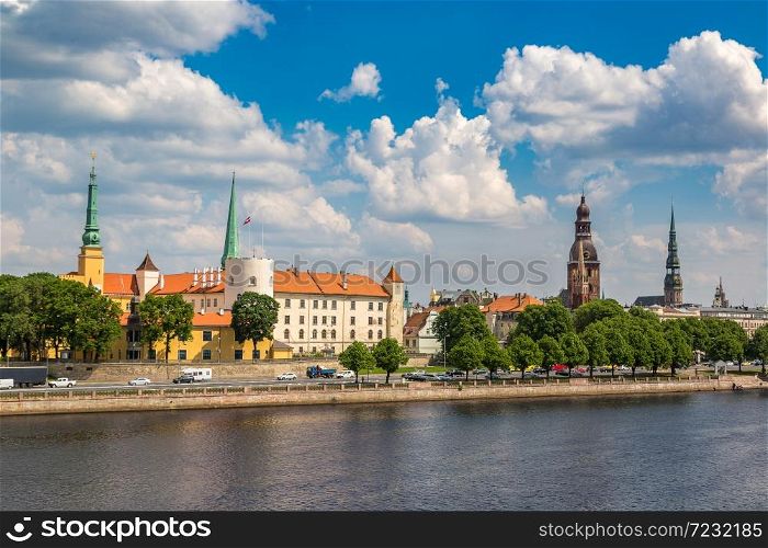 Panoramic view of old town in Riga in a beautiful summer day, Latvia