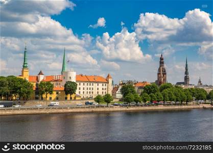 Panoramic view of old town in Riga in a beautiful summer day, Latvia
