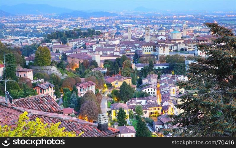 Panoramic view of Old Town of Bergamo, Italy