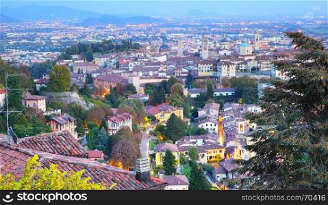 Panoramic view of Old Town of Bergamo, Italy