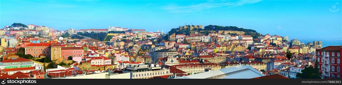Panoramic view of Old Town of Lisbon at sunet. Portugal
