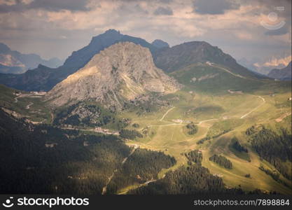 Panoramic view of Passo Pordoi, Val di Fassa, Italian Dolomites&#xA;