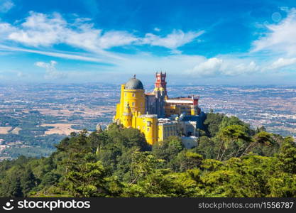 Panoramic view of Pena National Palace in Sintra in a beautiful summer day, Portugal