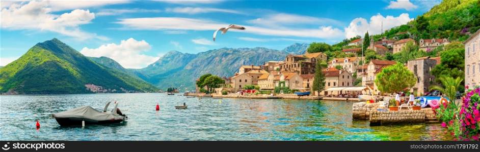 Panoramic view of Perast, small town in Montenegro