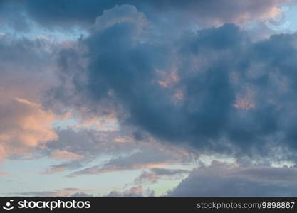 Panoramic view of pink clouds in sunset sky