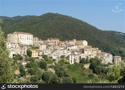 Panoramic view of Pisciotta, Salerno, Campania, Italy, historic village