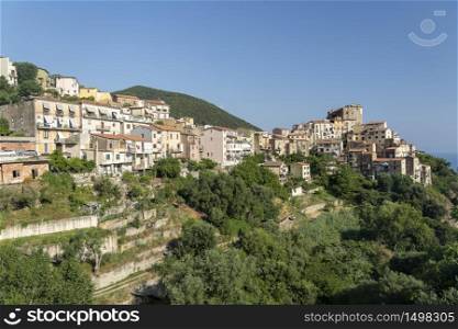 Panoramic view of Pisciotta, Salerno, Campania, Italy, historic village