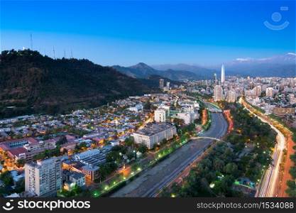 Panoramic view of Providencia and Las Condes districts and Bellavista Neighborhood, Santiago de Chile